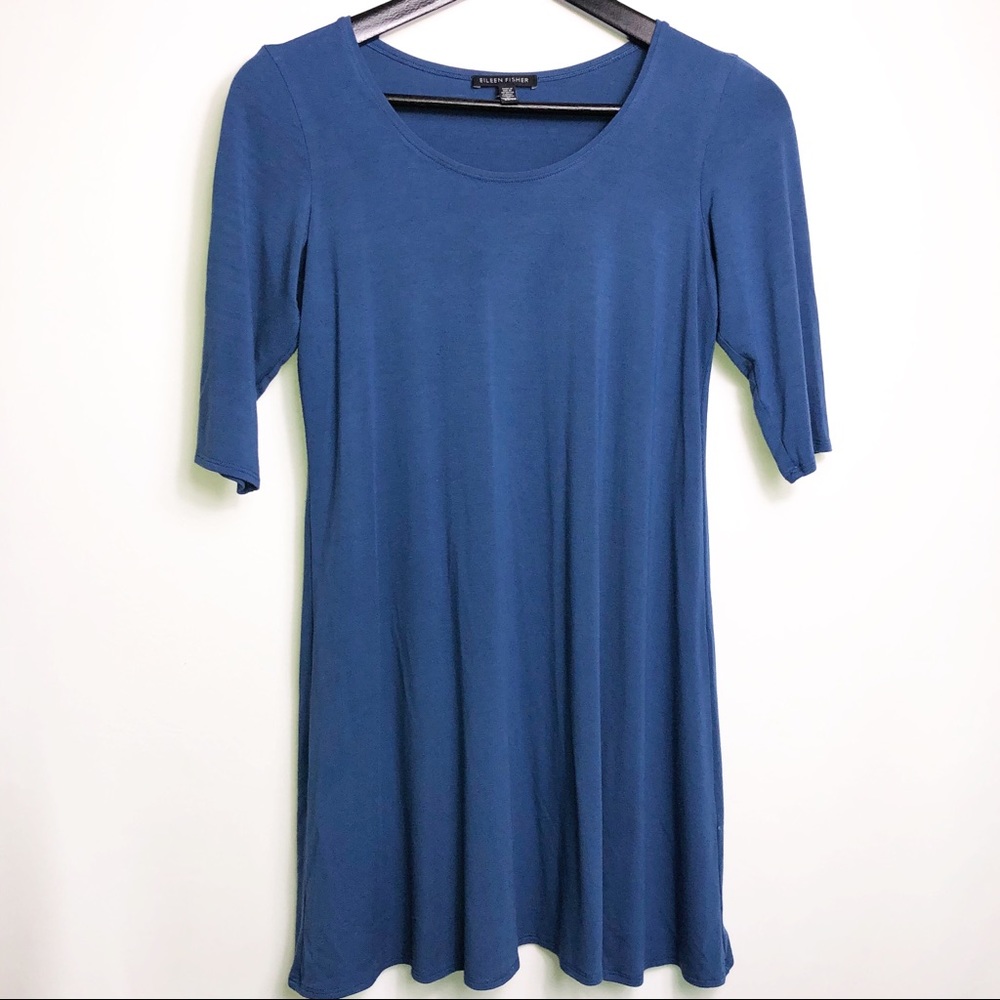 EILEEN FISHER BLUE VISCOSE SPANDEX TUNIC TOP  XS